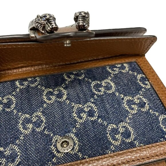 GUCCI Dionysus GG Super Mini Bag Navy Beige Dark Brown Denim Leather 1208-101424 - Picture 8 of 14